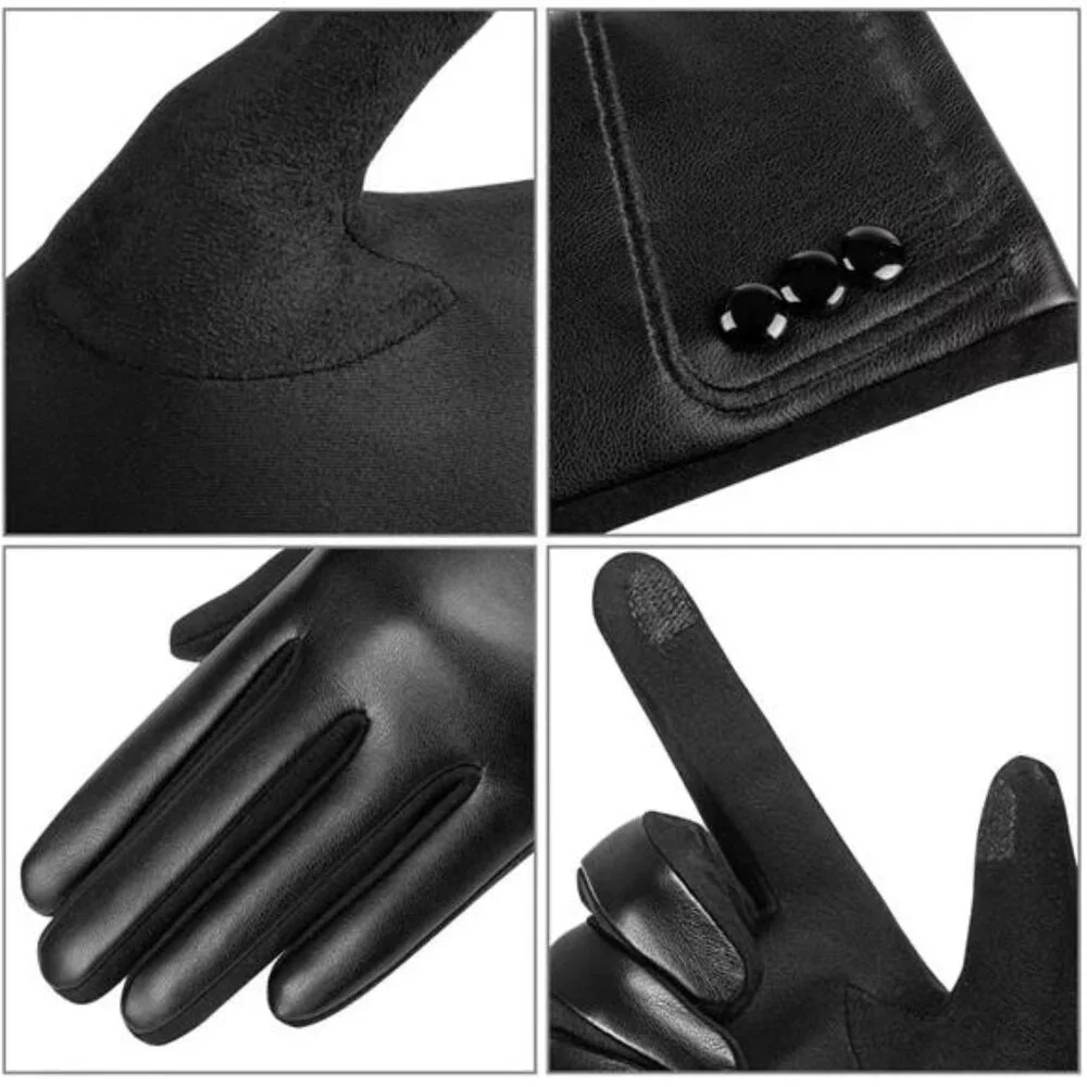 Women's Winter Fashion Leather Gloves Touch Screen Wool Lined Suede Gloves